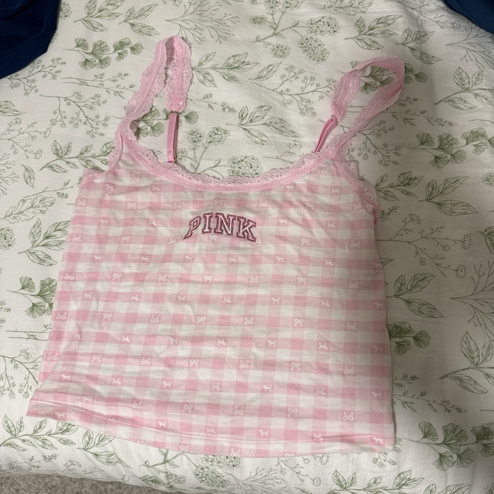 Pink Lace Trim Tank Top